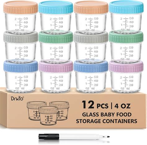 Amazon.com: DRKIO 12 Pack Glass Baby Food Storage Containers - 4 Oz ...