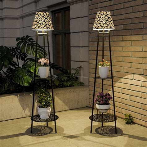 Solar Floor Lights Outdoor with 2 Plant Stands, 2 Pack Solar Lights ...