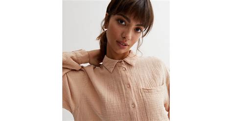 Stone Cheesecloth Dip Hem Oversized Shirt | New Look