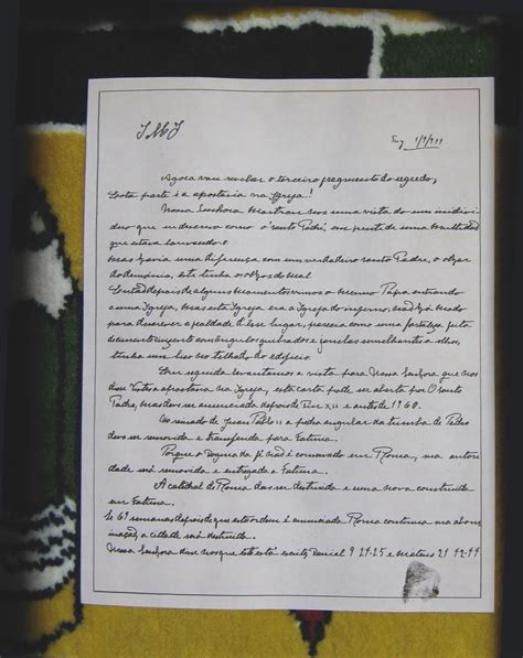 A reproduction of the text of the Third Secret of Fátima, safeguarded ...