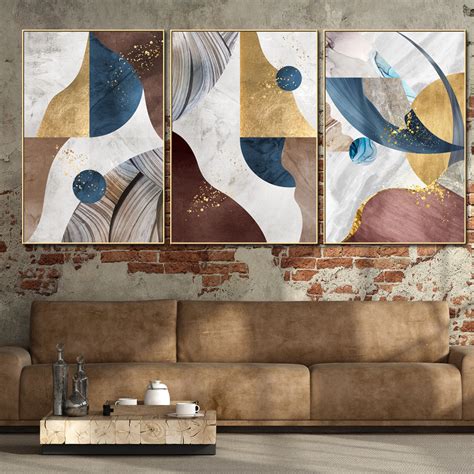 Abstract Shapes Patterned Framed Canvas Painting for Living Room ...