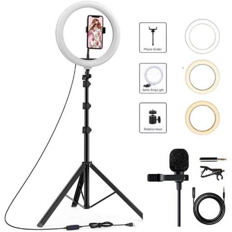 MMS TRADERS 10 inch LED Selfie Ring Light with Stand and Coller Mic for ...
