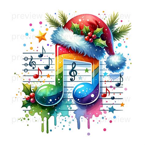 30 Watercolor Christmas Music Notes Sublimation, Music Clipart ...