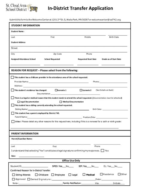 In-District Transfer Application - Blank Fillable Template | Fill Out ...