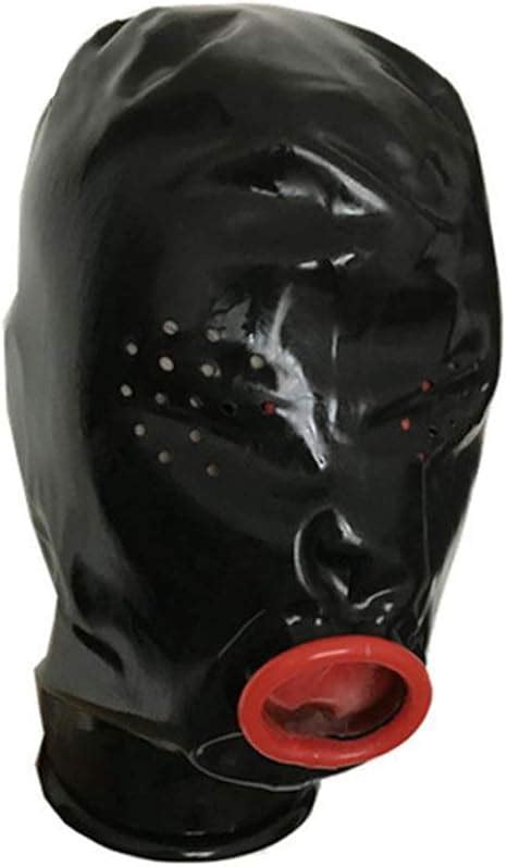 EXLATEX Latex Hood Perforated Eyes Mask Rubber Mouth with Inner Red ...