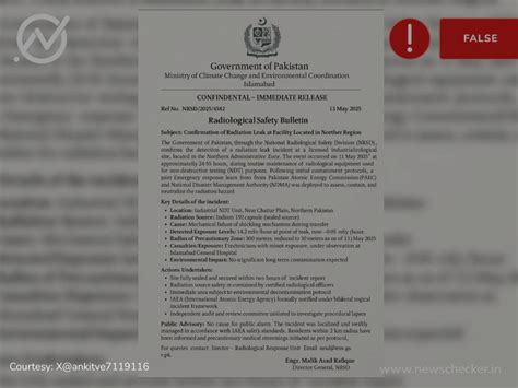 ‘Confidential’ Letter Confirming Radiation Leak In Pakistan Is Fake ...