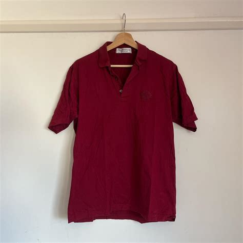 Burberry vintage burgundy polo shirt Mens size... - Depop