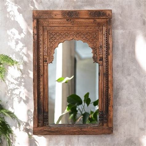 Carved Jharokha Wall Mirror | Handmade wall decor| Antique Finish Wall ...