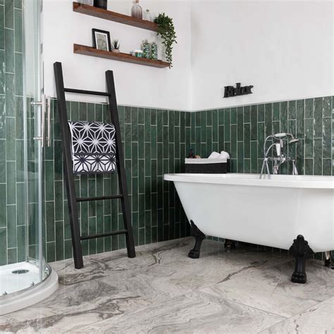 Bathroom Floor Tile With Dark Green Ceramic Wall & Floor Tiles