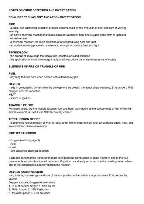 Arson-investigation - Notes in lesson - NOTES ON CRIME DETECTION AND ...