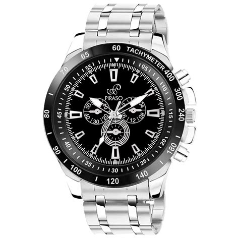 PIRASO Analog Watch Black DIAL and Silver White Chain (Watch for Men ...