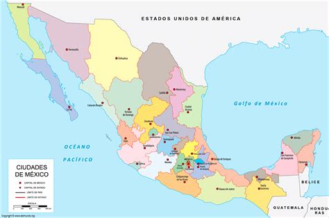 Mapa de México: Estados, Capitales y Ciudades (División política)