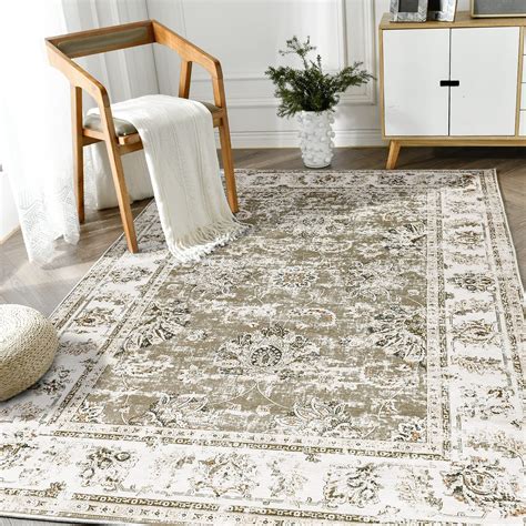 JINCHAN Area Rug 8x10 Persian Rug Taupe Vintage Floor Mat Indoor Thin ...