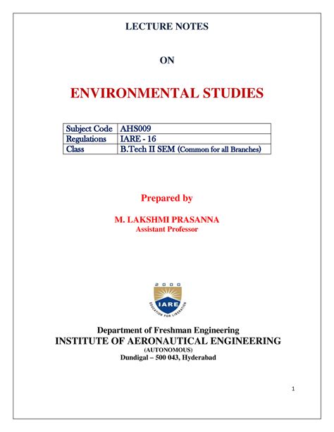 IARE ENS Lecture Notes 2 - LECTURE NOTES ON ENVIRONMENTAL STUDIES ...