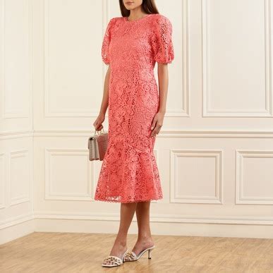 Buy Women Coral Solid Midi Lace Dress Online at The Collective - 732252