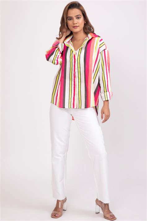 Shop Color Stripes Stripes Multicolor Oversized Shirt for Women - Botnia