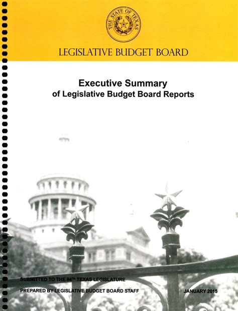 Executive Summary of Legislative Budget Board Reports - Page Front ...