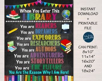 Buy Printable Library Rules Poster Books Wall Decor Modern Colorful ...
