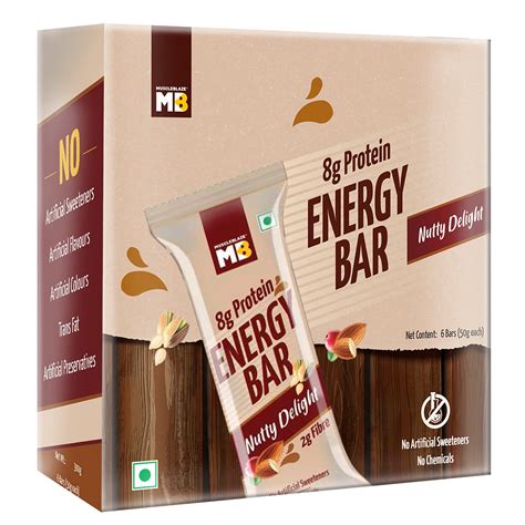 MuscleBlaze Energy Bar, Nutty Delight, 6 Bars (50 g Each), 8 g Protein ...