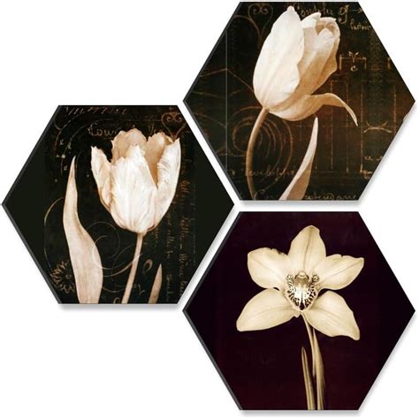 Saf Flower UV Textured MDF Set of 3 Hexagon Painting 17 Inch X 17 Inch ...