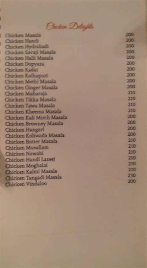 Menu at Celebration, Davanagere