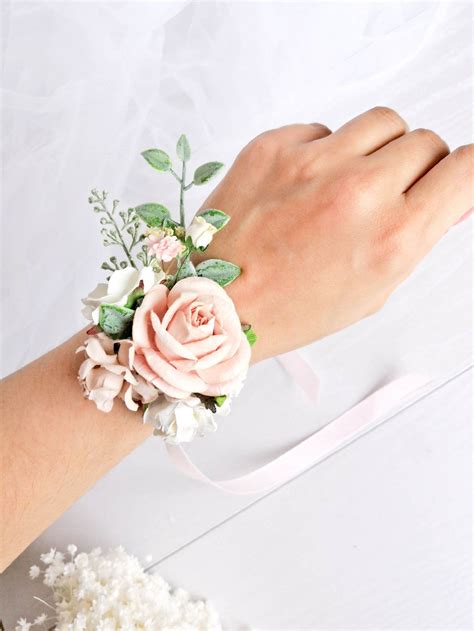 Pale pink wrist corsage blush bridesmaids corsage flower | Etsy ...