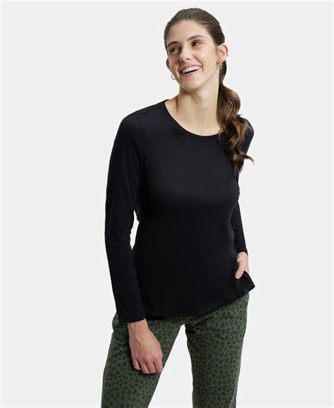 Buy Super Combed Cotton Rich Relaxed Fit Solid Round Neck Full Sleeve T ...