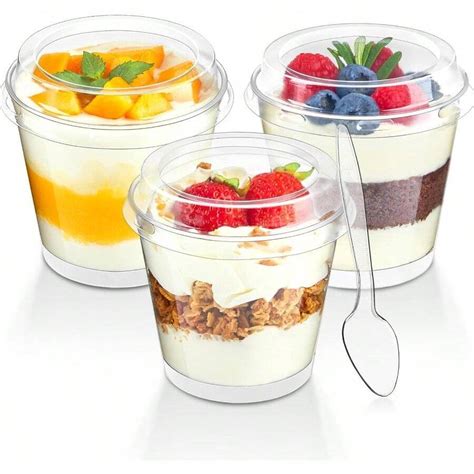 50 Pack 6 Oz Plastic Cups With Lids For Derts Mini Dert Cups With ...