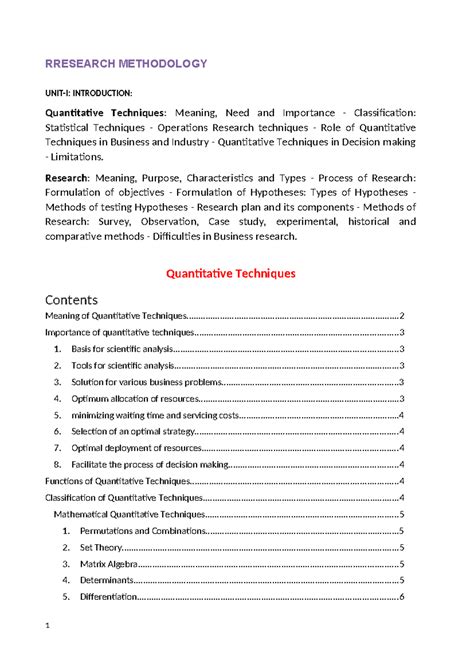 Unit 1: Introduction to Research Methodology and Quantitative ...