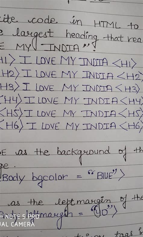 Q1) Write code in HTML to display : a) the largest heading that reads ...