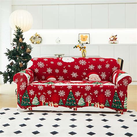 Loyerfyivos Christmas Sofa Cover Santa Claus Printed Sofa Couch Cover ...