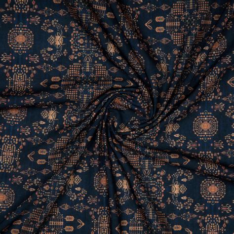 Navy Blue Ethnic Digital Print Rayon Fabric – Fabcurate