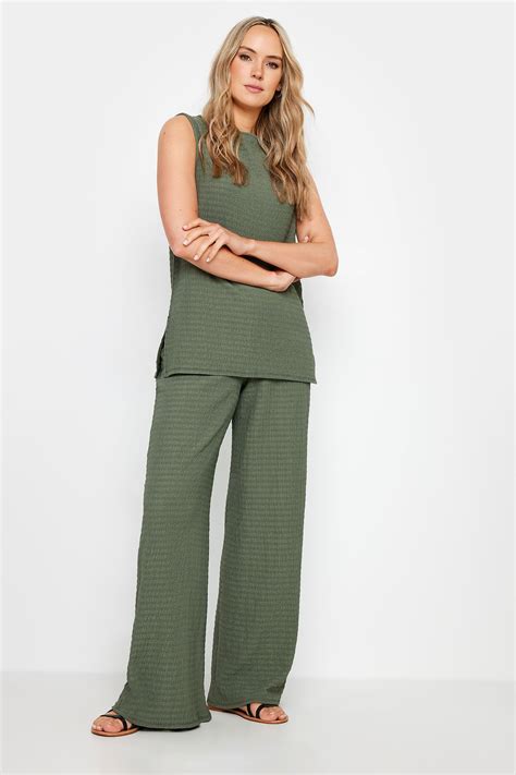 LTS Tall Women's Khaki Green Wide Leg Textured Trousers | Long Tall Sally