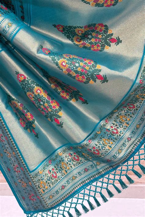 Rani Pink with Rama Blue Banaras work Saree – Seasons Chennai