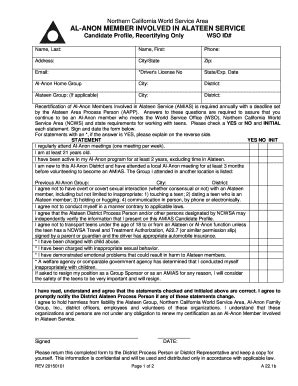 Al-Anon Member Involved in Alateen Service Candidate Profile - Fill Out ...
