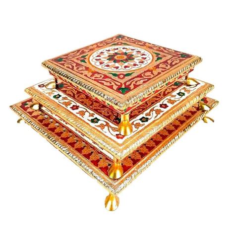 Apka Mart The Online Shop Wooden Minakari Chowki - Set of 3 (8 Inch, 10 ...
