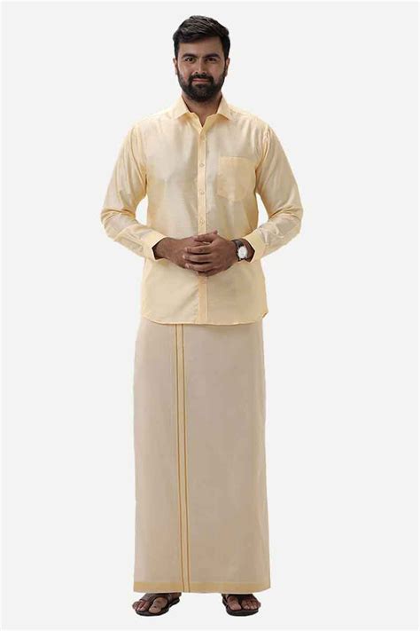 Divine Elite - Yellow Matching Shirt and Single Dhoti Set for Men | Ua ...