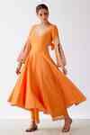 Buy Orange Cotton Silk Blend Embroidered Dori Scoop Neck Sleeve ...