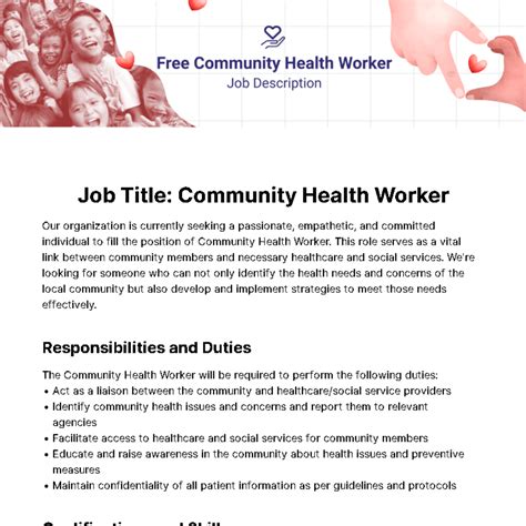 Free Community Health Worker Job Description Template to Edit Online