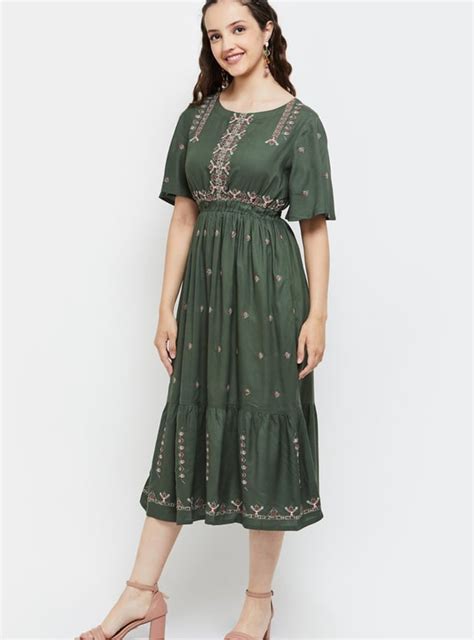 Buy Women Embroidered Flutter Sleeves Midi Dress Online at just Rs ...
