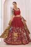 Buy Maroon Silk Beads, Embroidery Round Neck Hand Lehenga Set For Women ...