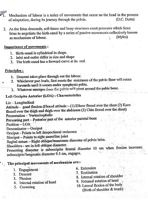 Mechanism of Normal Labour - Gynecological Nursing - Studocu