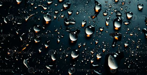 Full frame of water drops sliding on a black wet surface - AI generated ...