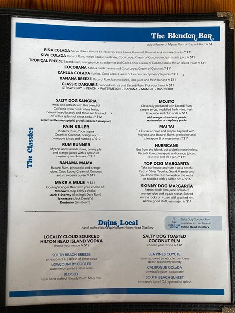 Menu at The Salty Dog Cafe, Hilton Head Island, 232 S Sea Pines Dr