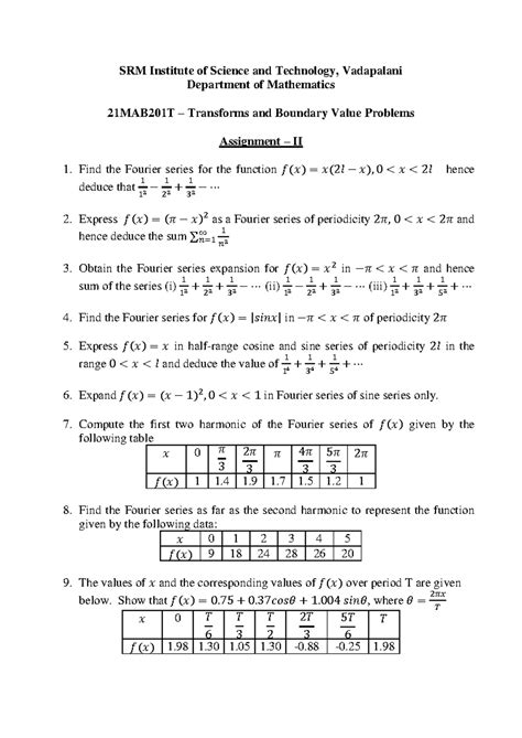assignment2 maths - SRM Institute of Science and Technology, Vadapalani ...