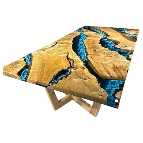 Blue River Epoxy Resin Maple Burl Dining Table - Maple Burl Wood Resin ...