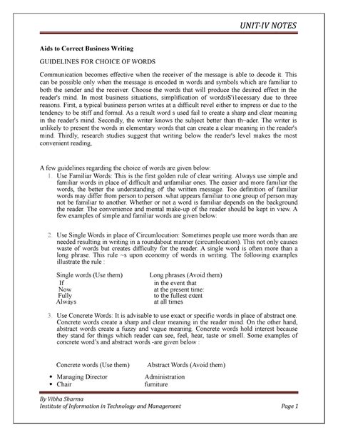 UNIT-IV PDCS Notes - UNIT-IV NOTES Aids to Correct Business Writing ...