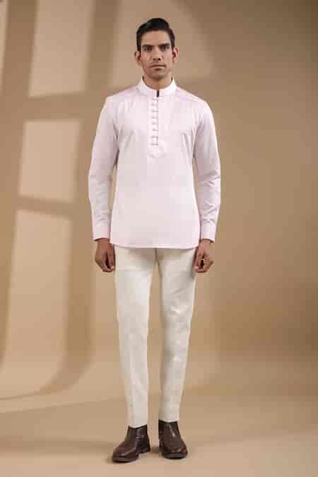 Buy Pink Cotton Solid Kurta Shirt For Men by Raw & Rustic by Niti ...