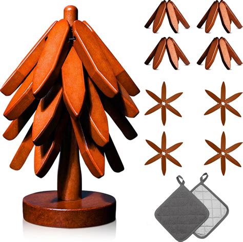 Amazon.com: Covaura Wooden Trivet Set of 4 - Tree Trivets for Hot ...