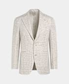 Light Grey Checked Relaxed Fit Roma Blazer in Linen Silk Wool Cotton ...